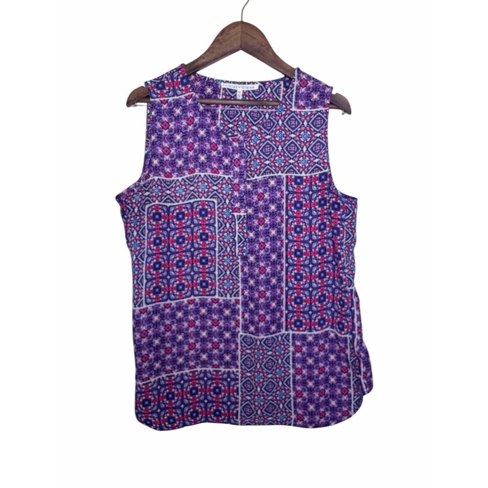Violet + Claire Blouse Women Medium Purple Pink Geometric Patchwork Sleeveless